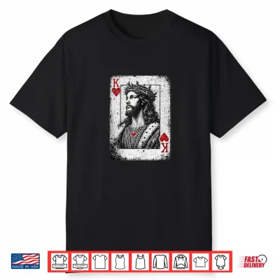 Vintage Jesus Christ King Of Hearts Christian Playing Card Shirt