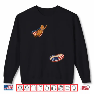 Sweatshirt Funny 4th of July Patriotic Hot Dog BBQ Flying into Bun 250 Shirt
