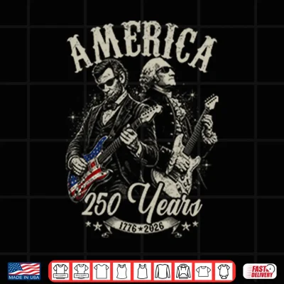 Design George Washington Lincoln Playing Guitar 250 Years Shirt