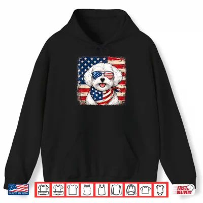 Hoodie Maltese Dog US America Flag Patriotic Maltese 4th of July Shirt