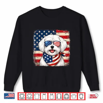 Sweatshirt Maltese Dog US America Flag Patriotic Maltese 4th of July Shirt
