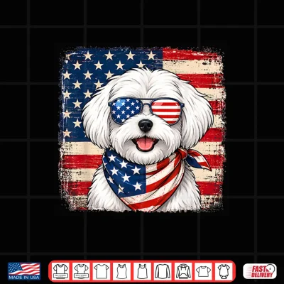 Design Maltese Dog US America Flag Patriotic Maltese 4th of July Shirt