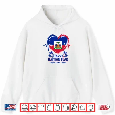 Hoodie Fireworks Happy Haitian Flag Day Haiti Heartbeat Pride Shirt