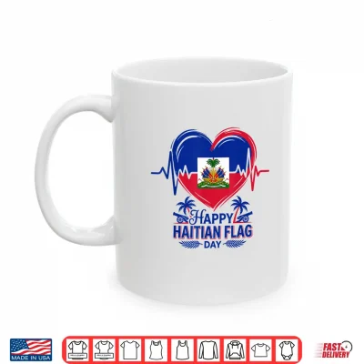 Mug Fireworks Happy Haitian Flag Day Haiti Heartbeat Pride Shirt