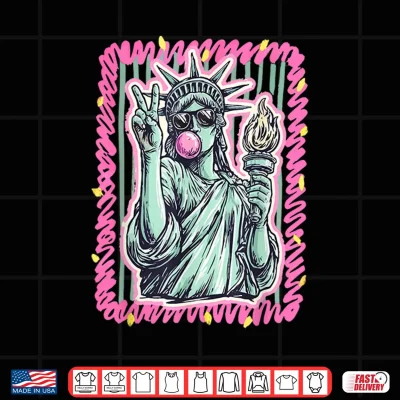 Design Cute Girly 4th of July Statue of Liberty Blowing Bubble Shirt