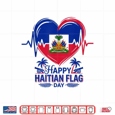 Design Fireworks Happy Haitian Flag Day Haiti Heartbeat Pride Shirt