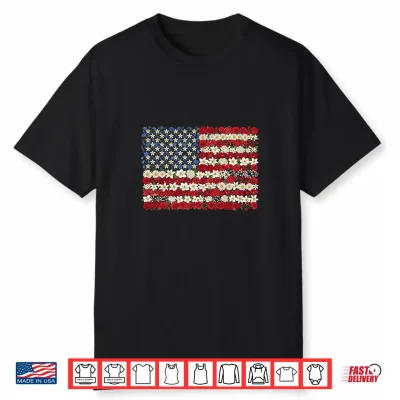 Floral American Flag Flowers Wildflowers 4Th Of July Shirt