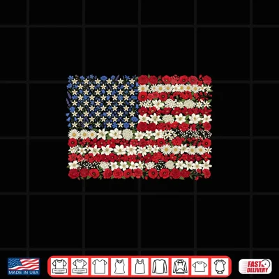 Design Floral American Flag Flowers Wildflowers 4th of July Shirt