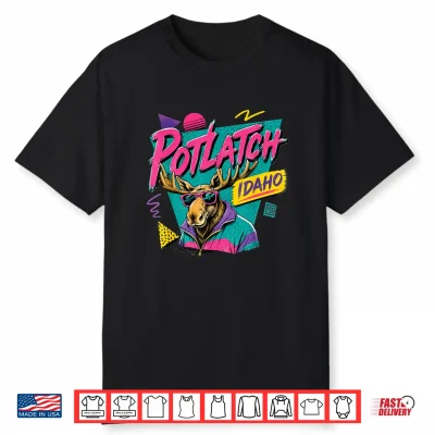 Potlatch Idaho Retro 80S 90S Funky Moose Wearing Sunglasses Shirt
