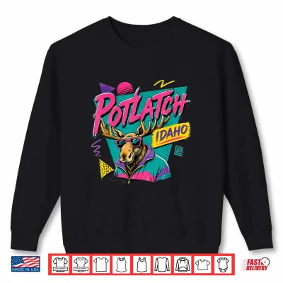 Sweatshirt Potlatch Idaho Retro 80s 90s Funky Moose Wearing Sunglasses Shirt