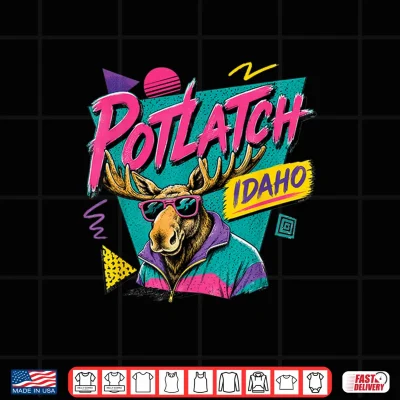 Design Potlatch Idaho Retro 80s 90s Funky Moose Wearing Sunglasses Shirt