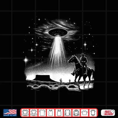 Design Retro Cowboy UFO Desert Encounter Vintage Sci Fi Tee Shirt