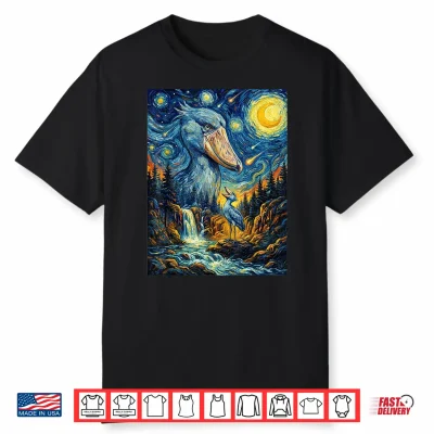 Shoebill Stork Howling To The Moon Night Starry Style Funny Shirt