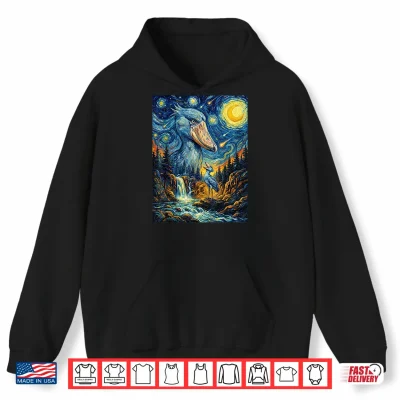 Hoodie Shoebill Stork Howling to The Moon Night Starry Style Funny Shirt