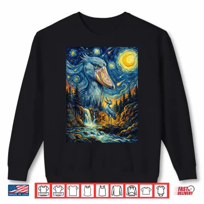 Sweatshirt Shoebill Stork Howling to The Moon Night Starry Style Funny Shirt