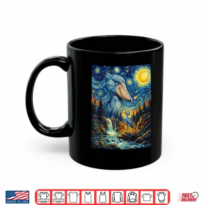 Mug Shoebill Stork Howling to The Moon Night Starry Style Funny Shirt