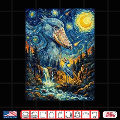 Design Shoebill Stork Howling to The Moon Night Starry Style Funny Shirt