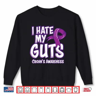 Sweatshirt Crohns Awareness Gift Funny I Hate My Guts Purple Ribbon Performance Shirt