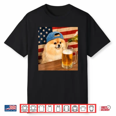 Funny Pomeranian Drinking Beer Dog Meme Art Graphic Shirt