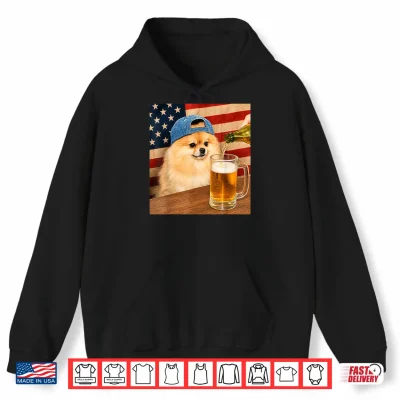 Hoodie Funny Pomeranian Drinking Beer Dog Meme Art Graphic Shirt
