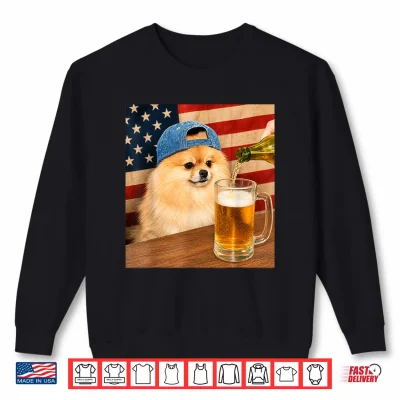 Sweatshirt Funny Pomeranian Drinking Beer Dog Meme Art Graphic Shirt