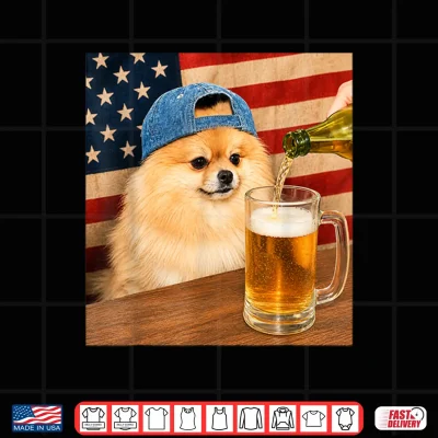 Design Funny Pomeranian Drinking Beer Dog Meme Art Graphic Shirt
