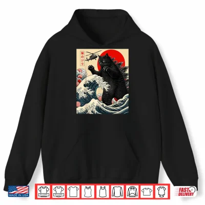 Hoodie Funny Catzilla Cat Japanese Art Anime Graphic Shirt