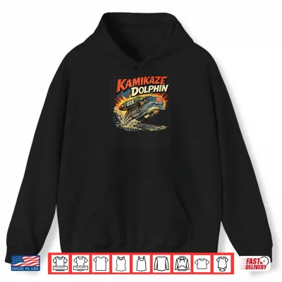 Hoodie Kamikaze Dolphin Retro Comic Military Dolphin Lovers Graphic Shirt