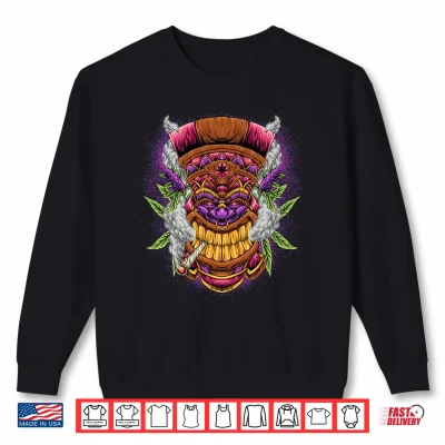 Sweatshirt Mens Funny Weed Marijuana Smoking Tiki Man Totem Mask Performance Shirt