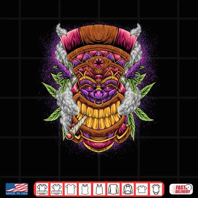 Design Mens Funny Weed Marijuana Smoking Tiki Man Totem Mask Performance Shirt