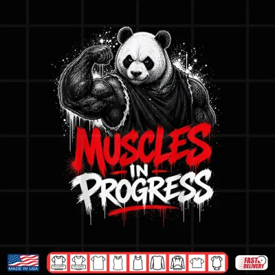 Design Panda Muscles in Progress Funny Workout Panda Gym Fitness Shirt