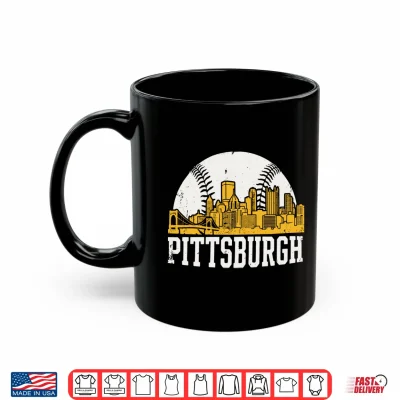 Mug Pittsburgh Lovers Skyline Retro Baseball Heartbeat Men Women Shirt
