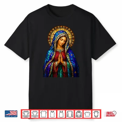 Praying Virgin Mary Stained Glass Catholic Devotion Icon Shirt