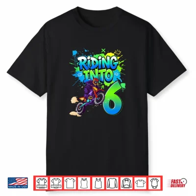 Riding Into 6 Years Old 6Th Birthday Dirt Bike Boy Party Shirt