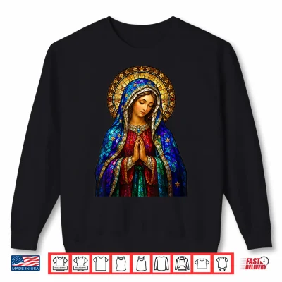 Sweatshirt Praying Virgin Mary Stained Glass Catholic Devotion Icon Shirt