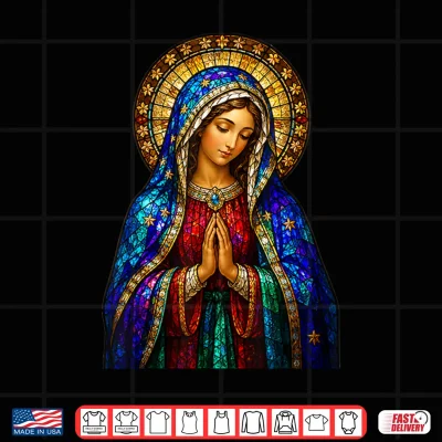Design Praying Virgin Mary Stained Glass Catholic Devotion Icon Shirt
