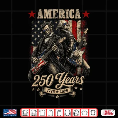Design Vintage Washington Lincoln Playing Guitar 250 Years America Shirt