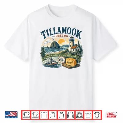 Tillamook Oregon Coastal Beauty Vintage Retro Illustration Shirt