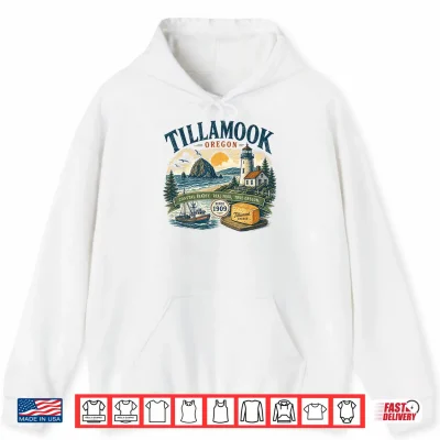 Hoodie Tillamook Oregon Coastal Beauty Vintage Retro Illustration Shirt