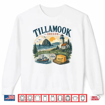 Sweatshirt Tillamook Oregon Coastal Beauty Vintage Retro Illustration Shirt