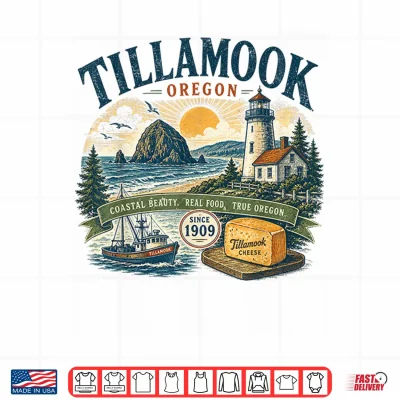 Design Tillamook Oregon Coastal Beauty Vintage Retro Illustration Shirt