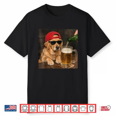 Funny Golden Retriever Drinking Beer Puppy Dog Meme Men Shirt