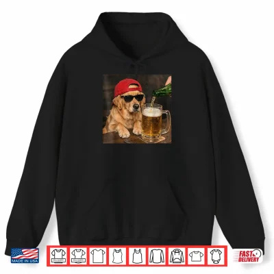 Hoodie Funny Golden Retriever Drinking Beer Puppy Dog Meme Men Shirt
