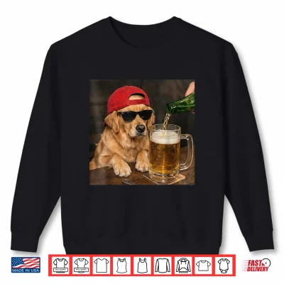 Sweatshirt Funny Golden Retriever Drinking Beer Puppy Dog Meme Men Shirt