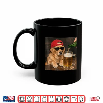 Mug Funny Golden Retriever Drinking Beer Puppy Dog Meme Men Shirt
