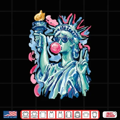 Design Brushstroke Statue of Liberty Blowing Bubble Gum 4th of July Shirt