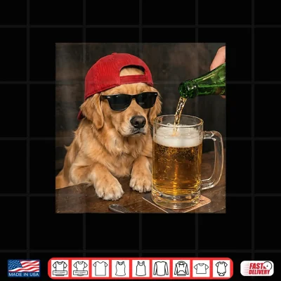 Design Funny Golden Retriever Drinking Beer Puppy Dog Meme Men Shirt