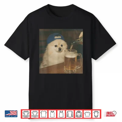 Vintage Pomeranian Drinking Beer Funny Dog Meme Shirt