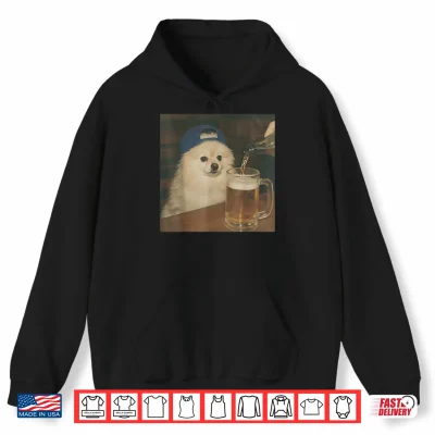 Hoodie Vintage Pomeranian Drinking Beer Funny Dog Meme Shirt