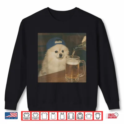 Sweatshirt Vintage Pomeranian Drinking Beer Funny Dog Meme Shirt